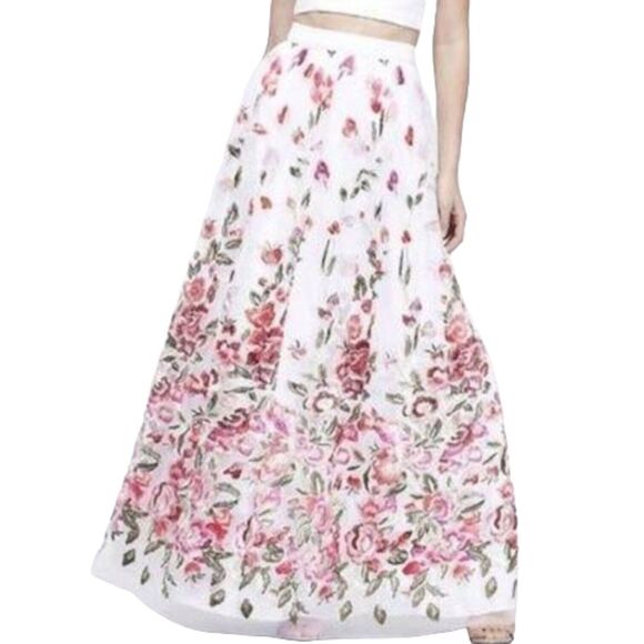TRIXXI White Floral Embroidered Prom Party Maxi Skirt w Tulle Junior Sz 1 - Picture 1 of 16
